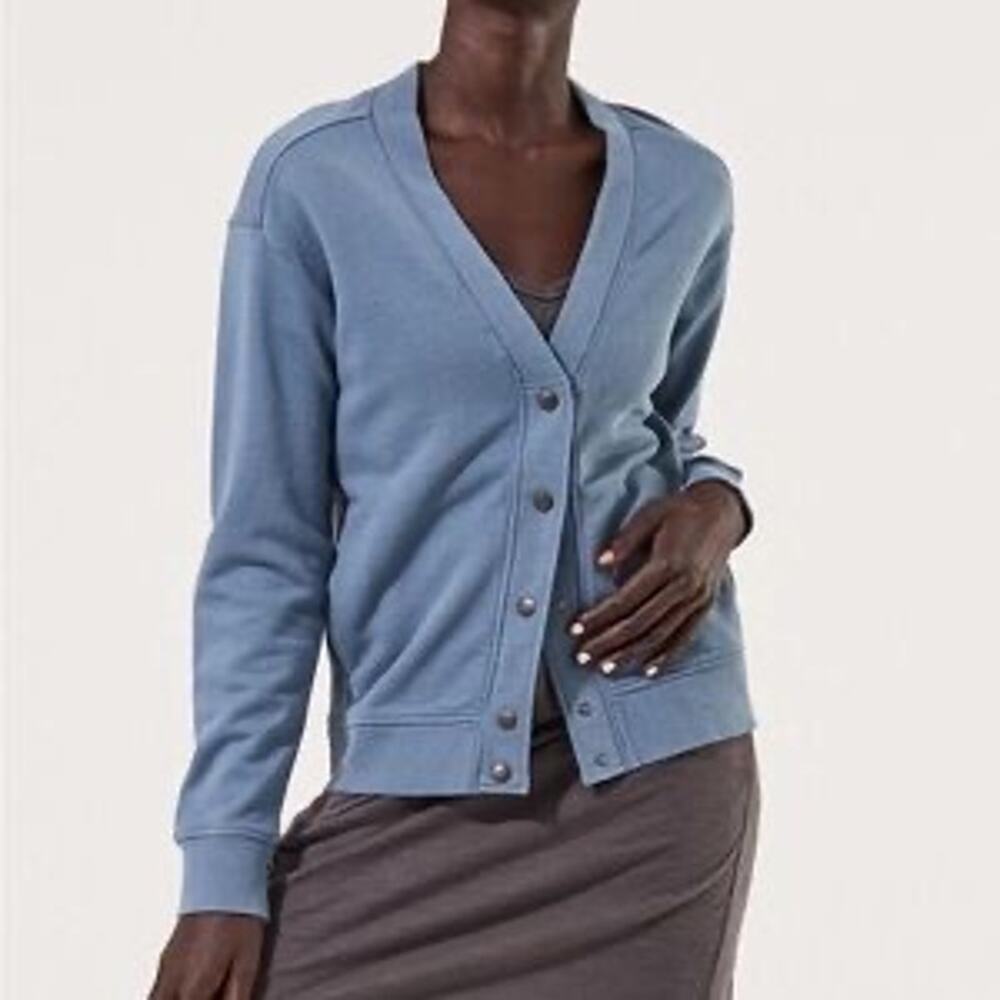 Pact Blue Essential Vintage Snap V Neck Cardigan Sweater XS Organic Cotton